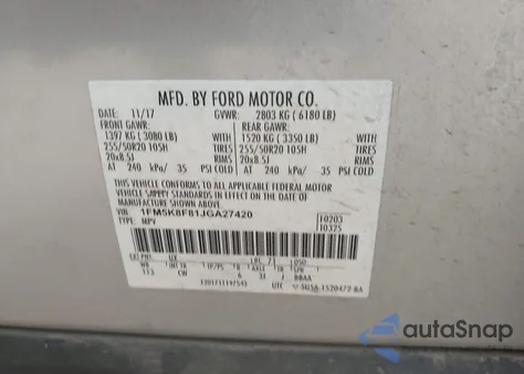 2018 Ford Explorer Limited z USA, uszkodzony, nr VIN 1FM5K8F81JGA27420